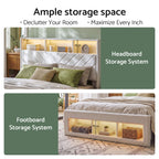 Artiss Queen Bed Frame with Storage Charging Station & LED White