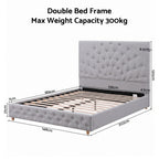 Artiss Double Bed Frame with Tufted Headboard and Plywood Slats Grey