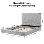 Artiss Queen Bed Frame with Tufted Headboard and Plywood Slats Grey