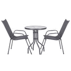 Gardeon 3PC Outdoor Bistro Set Table and Chairs Stackable Patio Furniture Grey