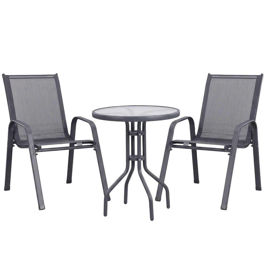 Gardeon 3PC Outdoor Bistro Set Table and Chairs Stackable Patio Furniture Grey
