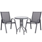Gardeon 3PC Outdoor Bistro Set Table and Chairs Stackable Patio Furniture Grey