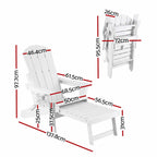 Gardeon Folding Sun Lounger Adirondack Chair Outdoor Lounge Setting HDPE Recliner Footrest White