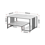 Artiss Coffee Table 100cm Faux Marble Finish Center Table 2-Tier Storage White&Black