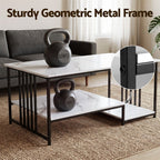 Artiss Coffee Table 100cm Faux Marble Finish Center Table 2-Tier Storage White&Black