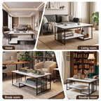 Artiss Coffee Table 100cm Faux Marble Finish Center Table 2-Tier Storage White&Black
