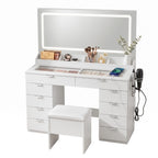 Artiss Dressing Table Makeup Vanity Desk Large LED Mirror 10 Drawers Power Outlet Hair Dryer Holder Hook White