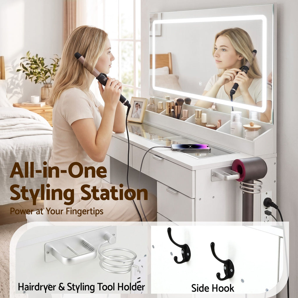 Artiss Dressing Table Makeup Vanity Desk Large LED Mirror 10 Drawers Power Outlet Hair Dryer Holder Hook White