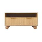 Artiss Coffee Table 90cm Center Table Fluted Drawers Open Shelf Spherical Solid Legs Wood