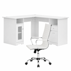 Artiss Office Desk and Chair Set L Shape Computer Desk 150cm with Storage Cabinet & Drawers, Ergonomic PU Leather Office Chair, White Home Office Furniture