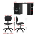Artiss Office Desk & Chair Set 120cm Computer Desk with 3 Drawers & Open Shelves, Ergonomic Armless Office Chair with Wheels, Height Adjustable for Home Office Study