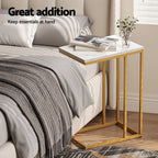 Artiss C Shaped End Table Set of 2 Coffee Table Side Table White & Gold