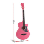 Alpha 38 Inch Acoustic Guitar Folk Cutaway Steel String Pink With Carry Bag