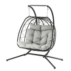 Gardeon Outdoor Swing Chair 2 Seater with Stand Cushion Rattan Patio Furniture