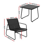 Gardeon Outdoor Bistro Set 3 Piece Patio Furniture Textilene Chairs Glass Table