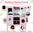 Keezi 102cm Wooden Pretend Kitchen Playset With Apron And Food Set1 Pink
