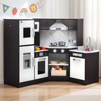 Keezi Kids Wooden Kitchen Playset 29pc Food Set Black White