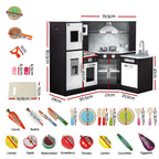 Keezi Kids Wooden Kitchen Playset 29pc Food Set Black White