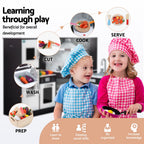 Keezi Kids Wooden Kitchen Playset 29pc Food Set Black White