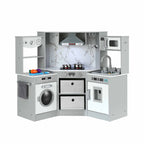 Keezi 112cm Wooden Pretend Kitchen Playset Kids Toy Sink Stove Grey