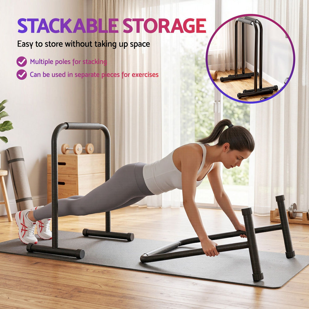 Everfit Dip Station Parallette Bars Home Gym Workout Stand Black