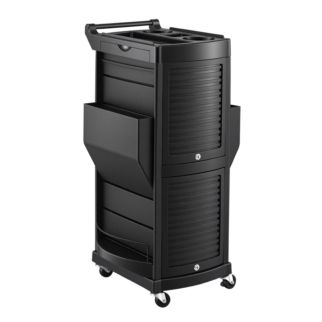 Embellir Salon Trolley 2 Lockable Doors 6 Tier Trays Mobile Hair Cart Black