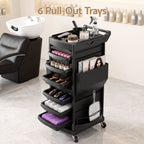 Embellir Salon Trolley 2 Lockable Doors 6 Tier Trays Mobile Hair Cart Black