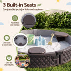 Kids Outdoor Sandpit Toys Sandbox 121cm Round Brown 3 Seats Cover Liner