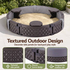 Kids Outdoor Sandpit Toys Sandbox 121cm Round Brown 3 Seats Cover Liner