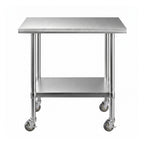 Cefito 914x762mm Stainless Steel Kitchen Bench w/ Splashback Work Table Prep Bench Commercial 430