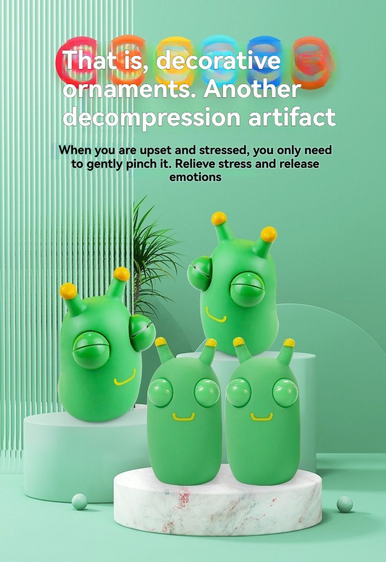 staring small vegetable worm, stress relief toy, novelty gift, popular toy, relaxation toy, anxiety toy, fidget toy, cute stress ball, googly eyes toy - Green - Size 2pcs