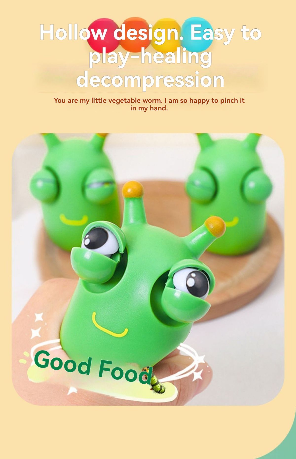 staring small vegetable worm, stress relief toy, novelty gift, popular toy, relaxation toy, anxiety toy, fidget toy, cute stress ball, googly eyes toy - Green - Size 2pcs