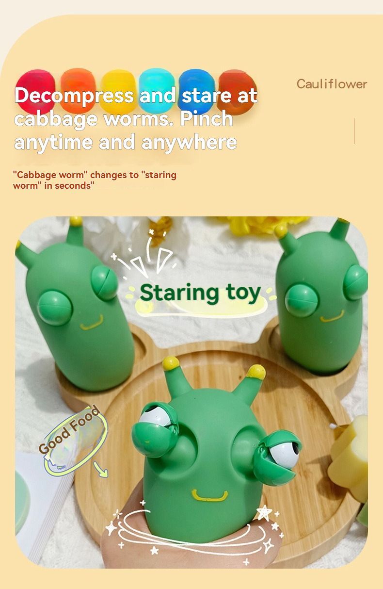 staring small vegetable worm, stress relief toy, novelty gift, popular toy, relaxation toy, anxiety toy, fidget toy, cute stress ball, googly eyes toy - Green - Size 2pcs