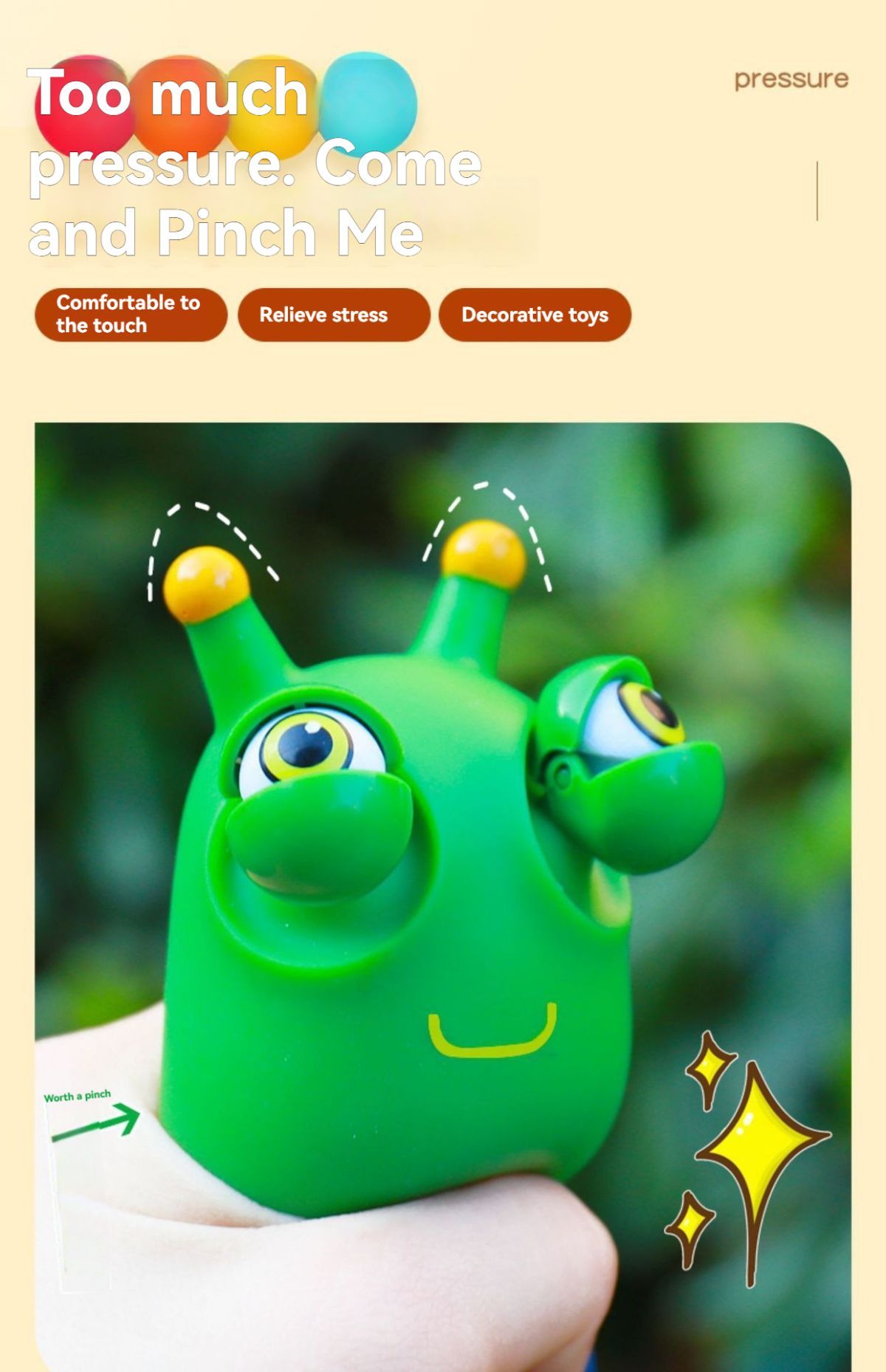 staring small vegetable worm, stress relief toy, novelty gift, popular toy, relaxation toy, anxiety toy, fidget toy, cute stress ball, googly eyes toy - Green - Size 2pcs
