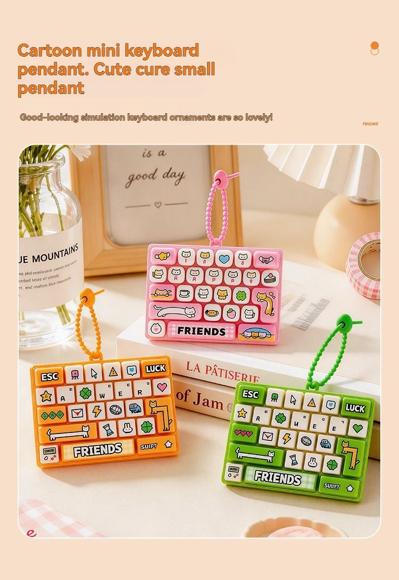 26-key keyboard keychain, bag charm, stress reliever toy, cute gift, pixel keychain, novelty gift, Australia, fun accessory, quirky keyring, retro gaming charm - Green - Size 26 pendants