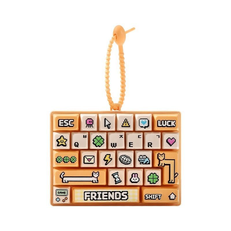26-key keyboard keychain, bag charm, stress reliever toy, cute gift, pixel keychain, novelty gift, Australia, fun accessory, quirky keyring, retro gaming charm - Yellow - Size 26 pendants