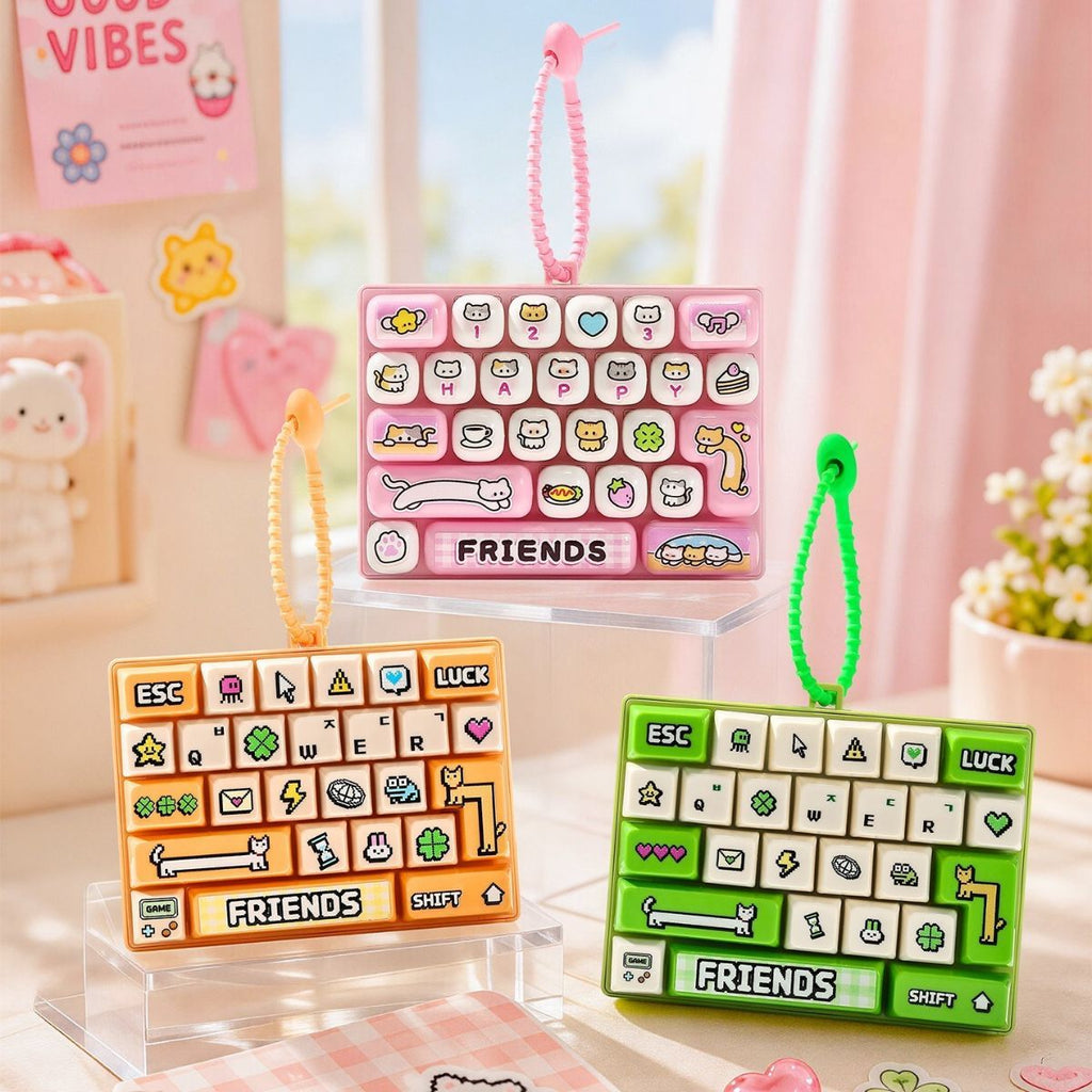 26-key keyboard keychain, bag charm, stress reliever toy, cute gift, pixel keychain, novelty gift, Australia, fun accessory, quirky keyring, retro gaming charm - Yellow - Size 26 pendants