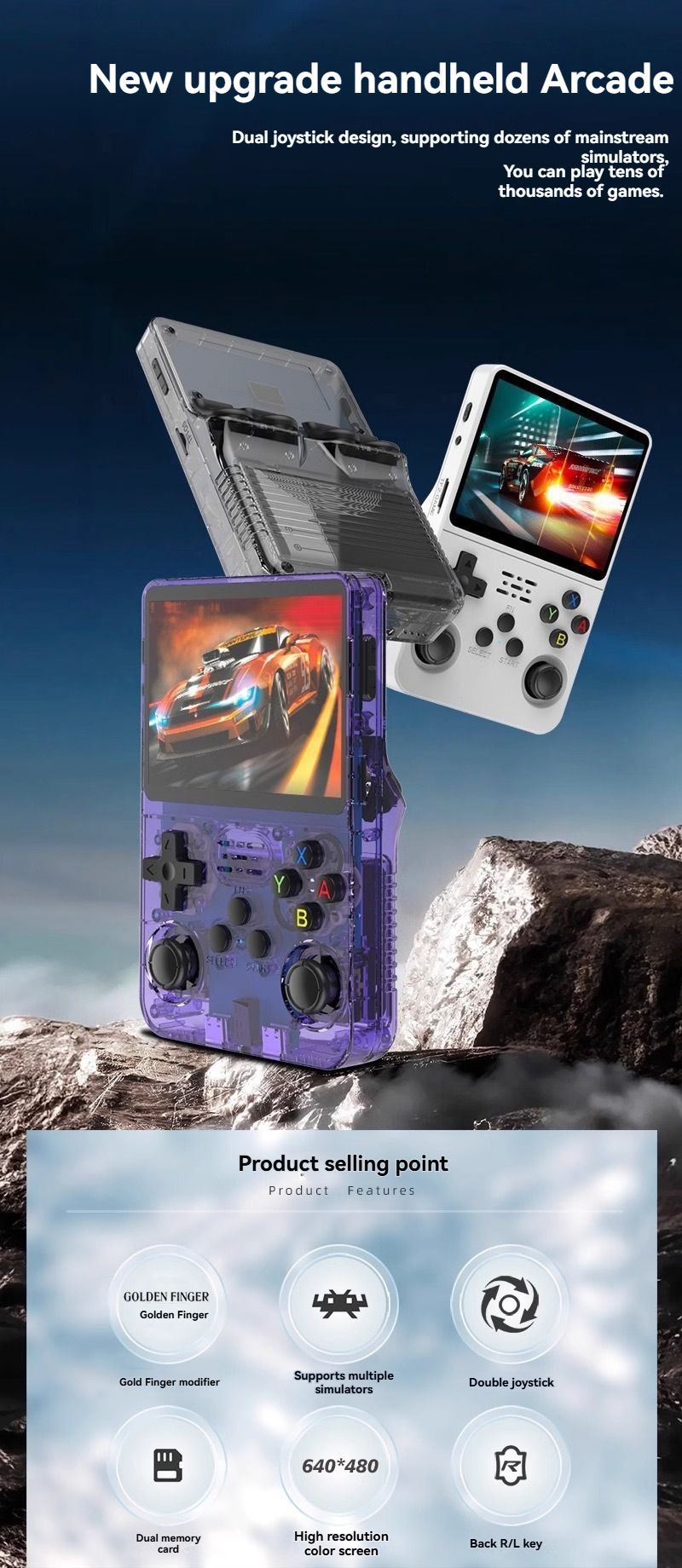 handheld game console, 3.5-inch HD screen, GTA, retro classic games, portable arcade, PSP-style, retro gaming, portable gaming, nostalgic console, Australia - Red - Size 128G
