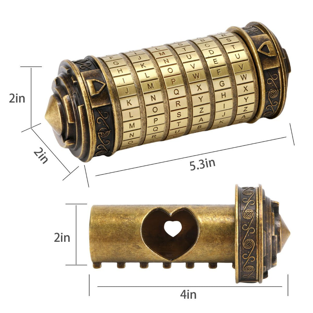 Da Vinci Code, Lock Cylinder, Puzzle, Gift, Valentine's Day Gift, Christmas Gift, Birthday Gift, Australian Puzzle, Brain Teaser, Code Breaking - Gold - Size L