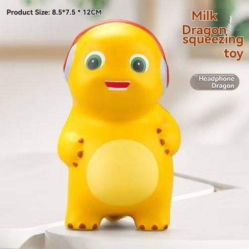 milk dragon, slow rebound toy, stress reliever, novelty gift, cute toy, squeeze toy, fidget toy, Australian market, anxiety relief, desk toy - Yellow - Size headphones