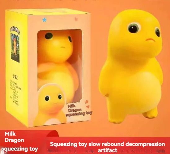 milk dragon, slow rebound toy, stress reliever, novelty gift, cute toy, squeeze toy, fidget toy, Australian market, anxiety relief, desk toy - Yellow - Size tilt one's head