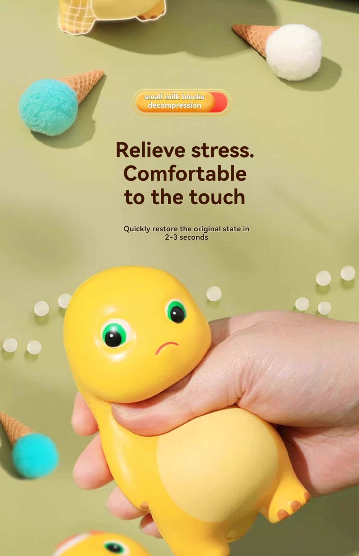 milk dragon, slow rebound toy, stress reliever, novelty gift, cute toy, squeeze toy, fidget toy, Australian market, anxiety relief, desk toy - Yellow - Size tilt one's head