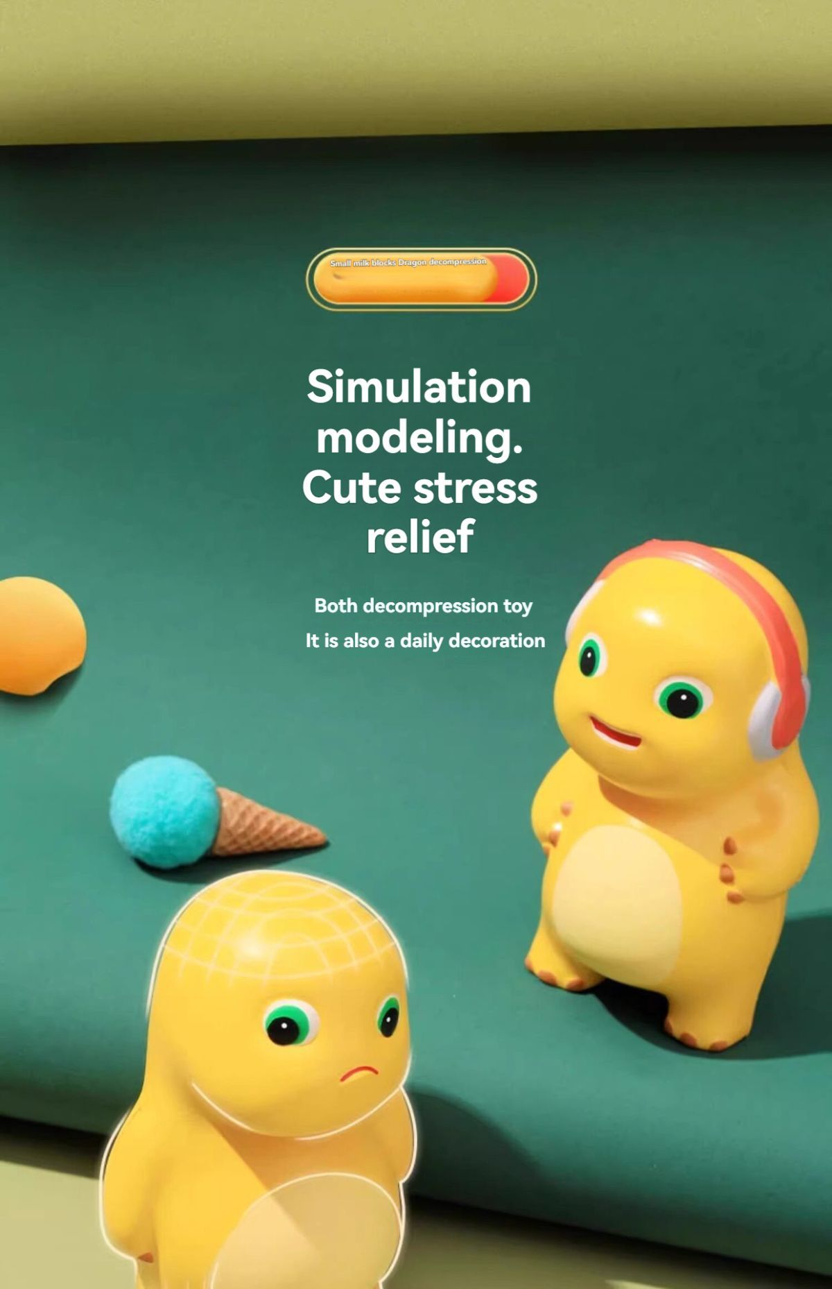 milk dragon, slow rebound toy, stress reliever, novelty gift, cute toy, squeeze toy, fidget toy, Australian market, anxiety relief, desk toy - Yellow - Size tilt one's head