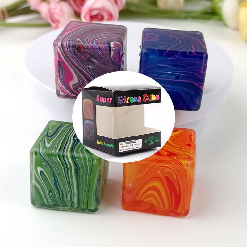 marbled ice cube squeeze toy, stress relief toy, novelty gift, squishy toy, trendy toy, desk toy, anxiety relief, fidget toy, Australian market - Orange - Size 2pcs
