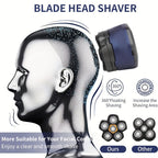Magnetic six-blade razor, Whole-body wash razor, Digital display razor, Head-shaving razor, Electric razor for men, Australian grooming tools - Blue - Size Including spare blades