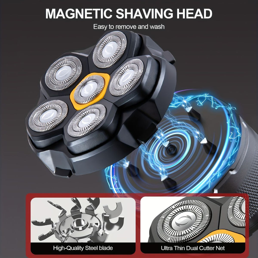Magnetic six-blade razor, Whole-body wash razor, Digital display razor, Head-shaving razor, Electric razor for men, Australian grooming tools - Blue - Size Including spare blades