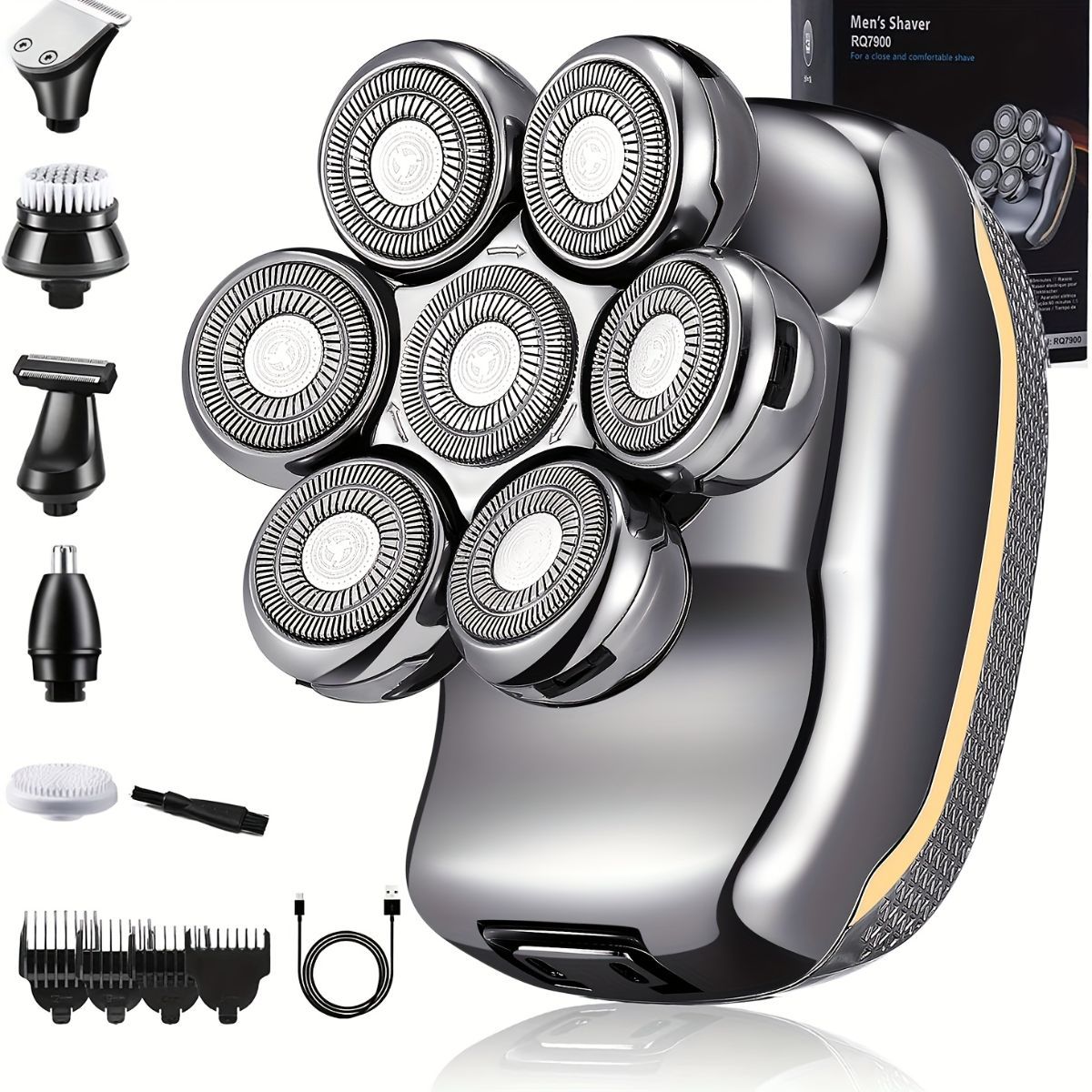 Men'S Electric Shaver Rechargeable Shaver Cordless Shaver Bald Men Shaver - Silver - Size SET