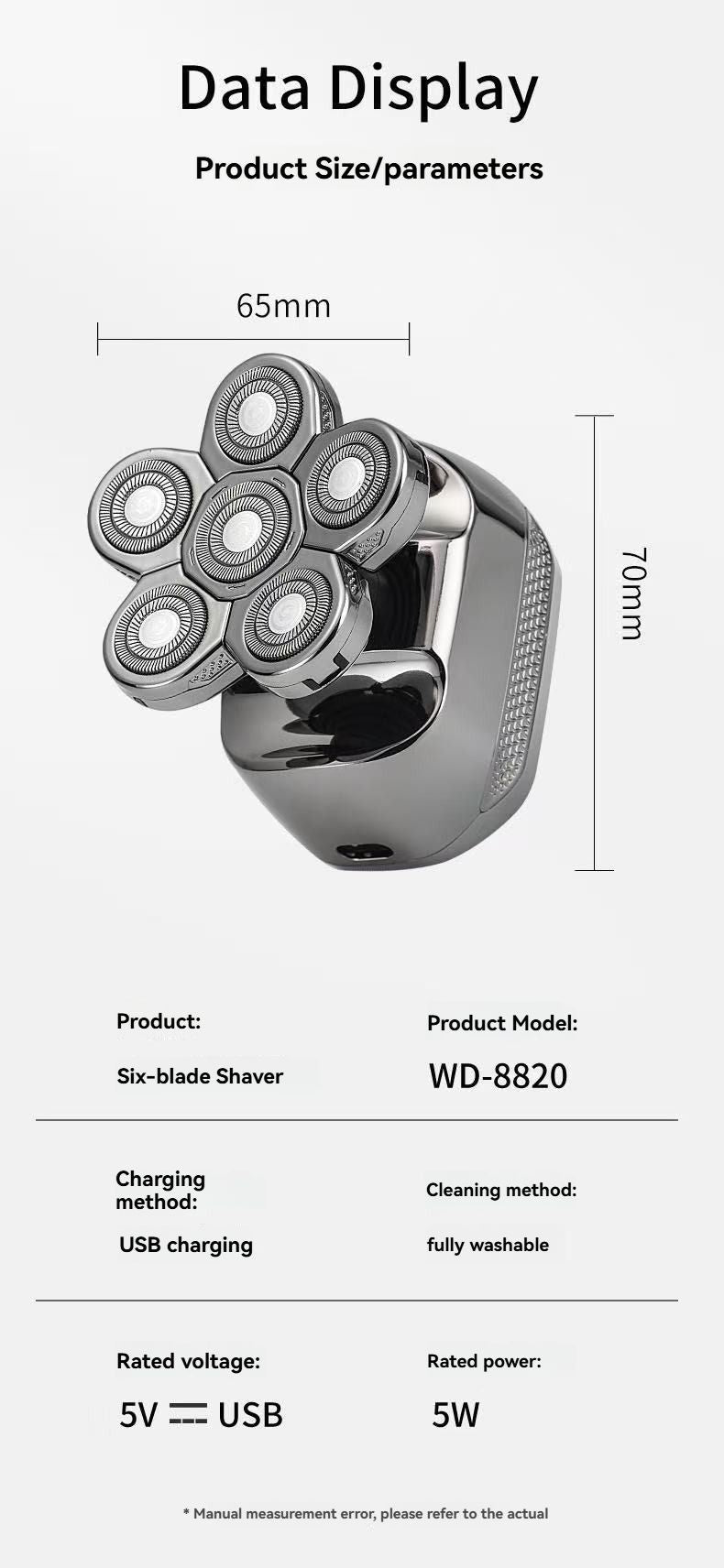 mens electric shaver, cordless shaver, rechargeable shaver, waterproof shaver, 6D floating shaver, men grooming, shaver for Australian men, travel shaver - Silver - Size SET