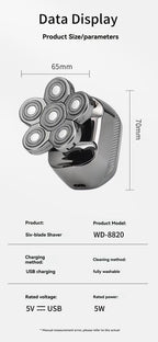 mens electric shaver, cordless shaver, rechargeable shaver, waterproof shaver, 6D floating shaver, men grooming, shaver for Australian men, travel shaver - Silver - Size SET