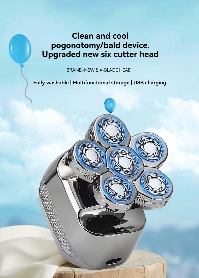 mens electric shaver, cordless shaver, rechargeable shaver, waterproof shaver, 6D floating shaver, men grooming, shaver for Australian men, travel shaver - Silver - Size SET